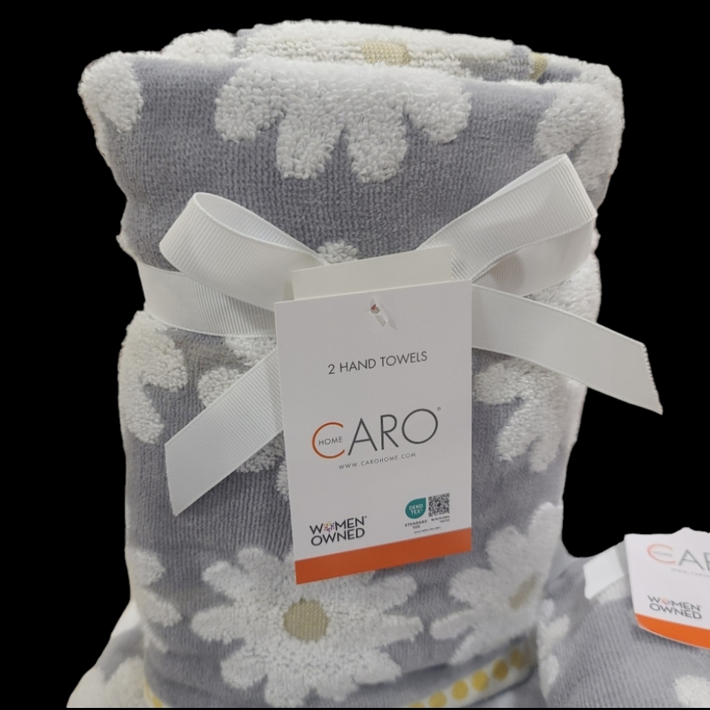 ๐ผ Caro Home 6pc White Gray Yellow Daisies 2 Bath 2 Hand 2 Tip Towel Set New ๐ผ - Picture 2 of 10